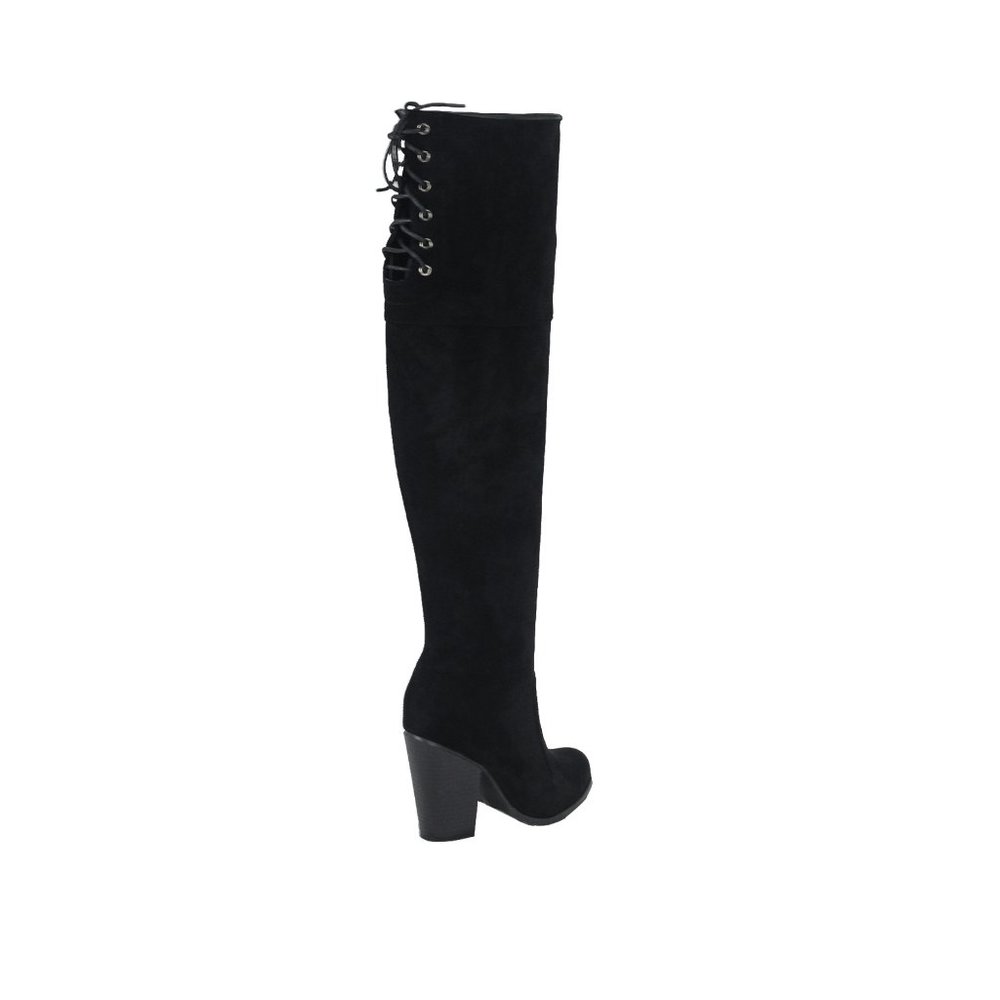 Chase & Chloe Max-2 Women's Over The Knee Thigh High Suede Chunky Heel Boots - Picture 3 of 4